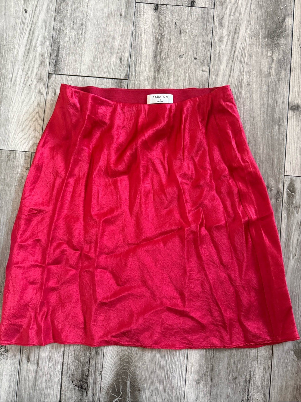 Babaton Vibrant Red Satin A-Line Midi Skirt
